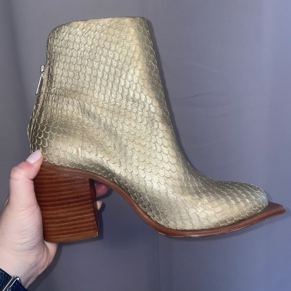 Wal & Pai LA Bolan Square Toe Boot Gold Reptile Women's 39 EU 9 US Brazil - Picture 13 of 13